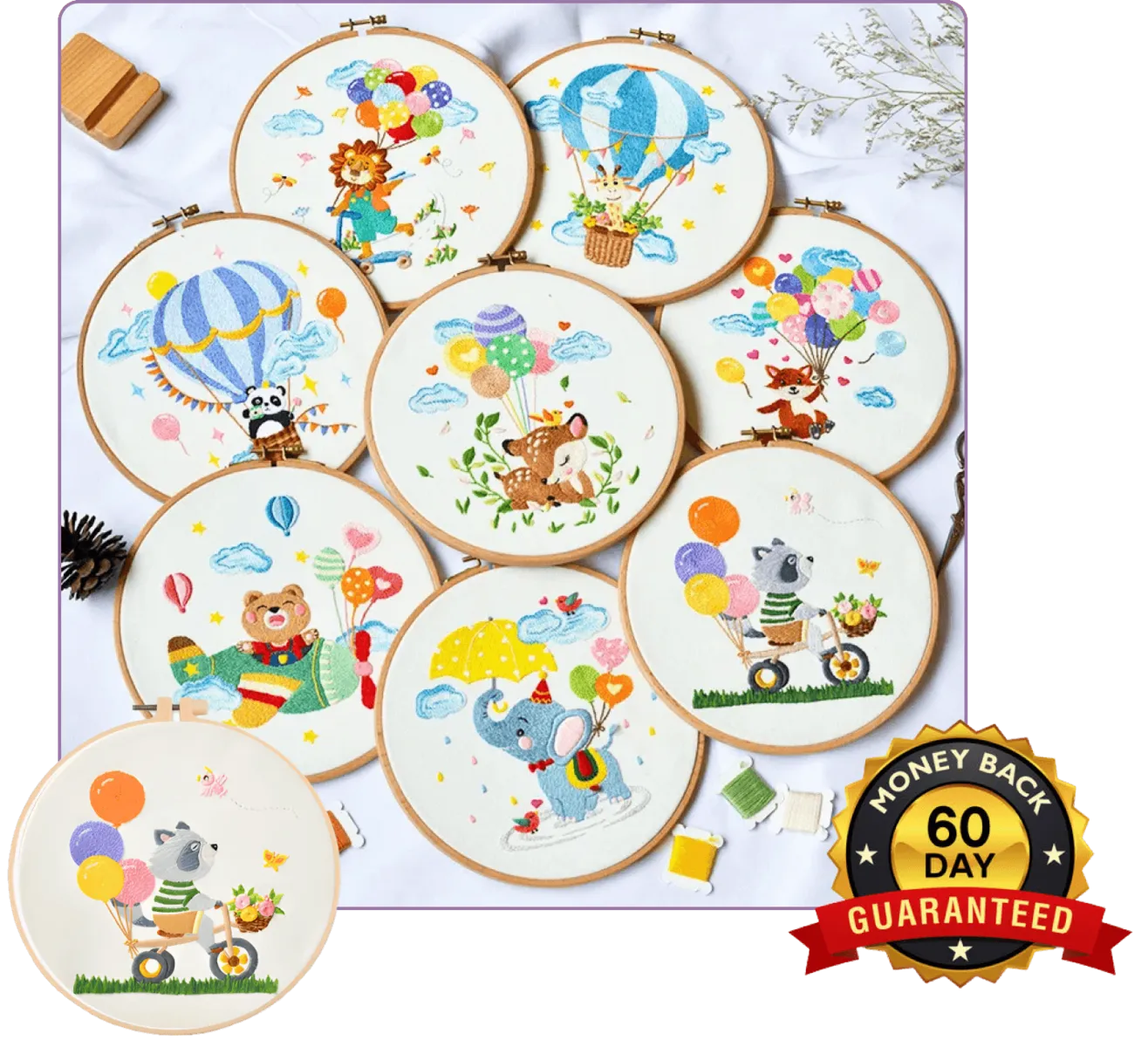 Balloon with Animals Embroidery Kit